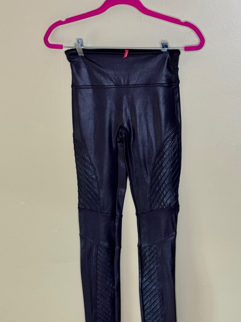 'SPANX Black Faux Leather Moto Leggings